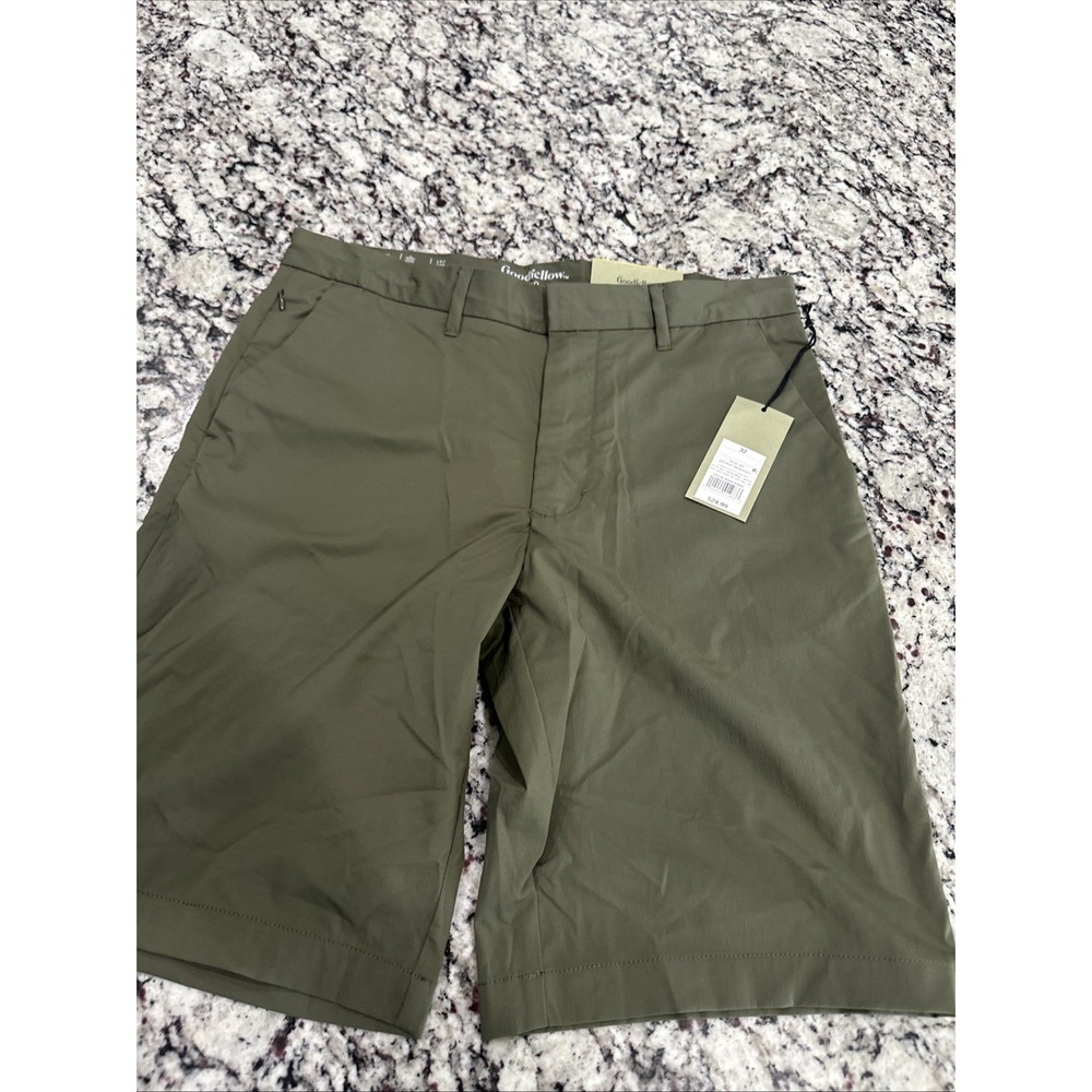 Goodfello & Co Men Flat-‎ Front Forest Green Cotton Shorts 10.5" Inseam Size 32W